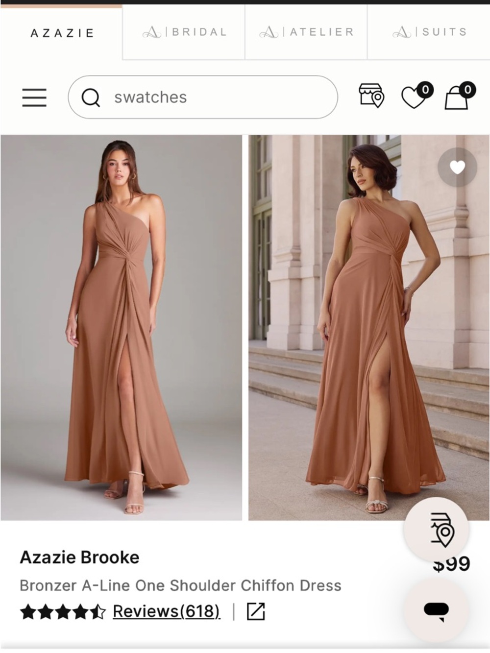 Azazie One-Shoulder Chiffon Gown in Bronzer